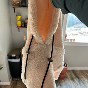 Plush Faux Fur over the helmet ski/snowboard hood- Cream